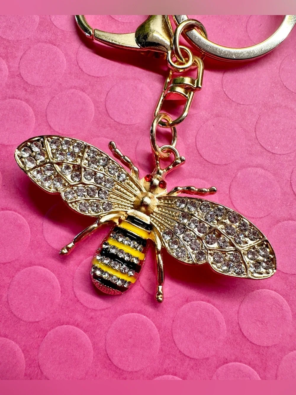 New Austrian Crystal & Metal Bee Purse Bag Charm Keychain w/ Woven Strap - 7”